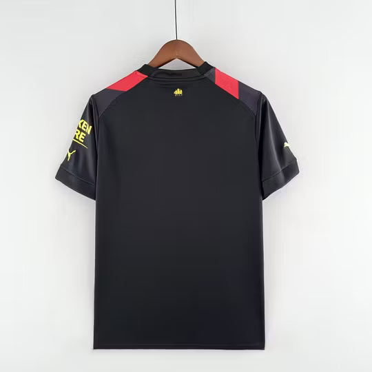 Manchester City Away Jersey 2022/23 – Black & Red Stripes Football Shirt